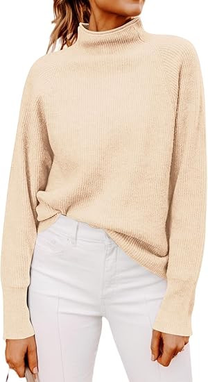 Yousify Womens Ribbed Mock Neck Batwing Sleeve Sweater Loose Knitted Pullover Sweaters Jumper Top... | Amazon (US)