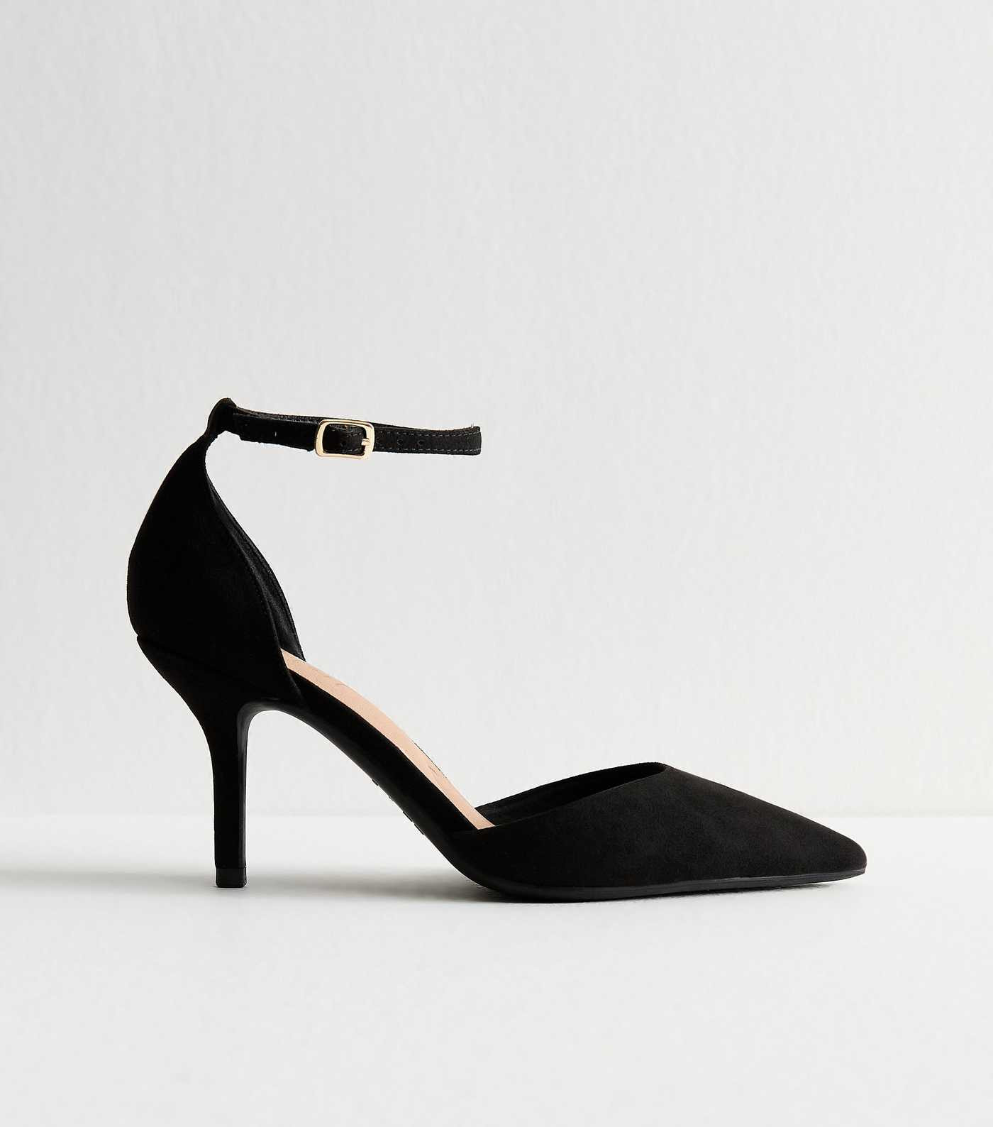 Black Faux Suede Heeled Open Court Shoes | New Look | New Look (UK)