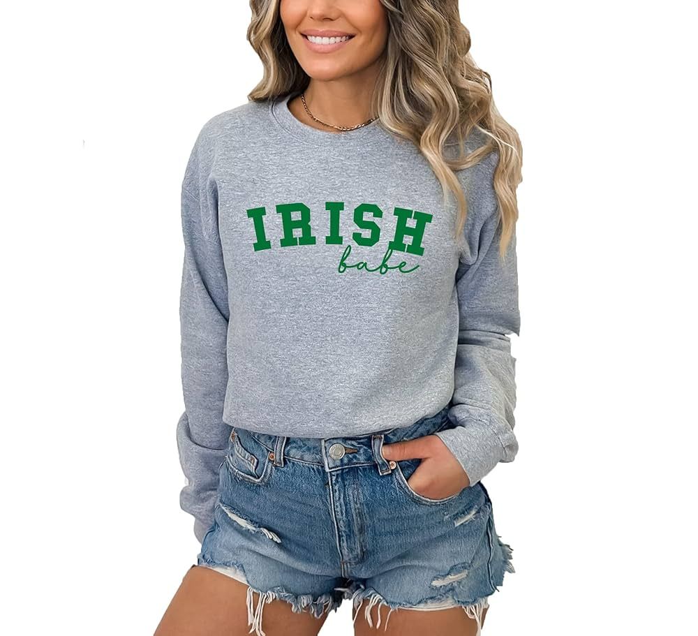 Irish Babe Sweatshirt, Womens St Patricks Day Shirt, Womens St Pattys Day Top, St Pattys Day Outf... | Amazon (US)