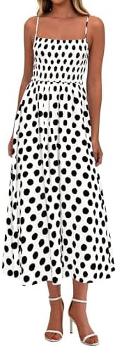 PRETTYGARDEN Womens Polka Dot Dress 2026 Summer Sleeveless Spaghetti Straps Smocked Sun Dress Flo... | Amazon (US)