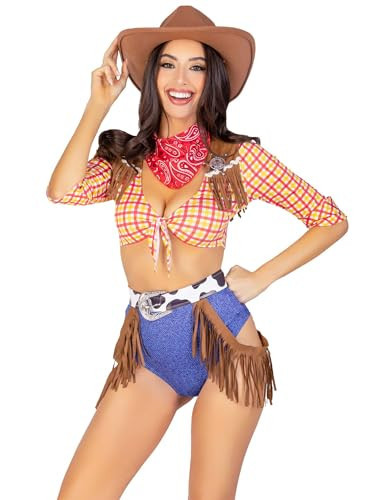 Leg Avenue Womens 5 Pc Playful Cowboy Halloween Costume With Red Bandana, LARGE, Multicolor | Amazon (US)