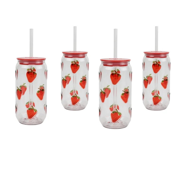 Just Feed Me by Jessie James Decker 4-Piece 18oz Embossed Strawberry Can Sipper Tumbler with Stra... | Walmart (US)