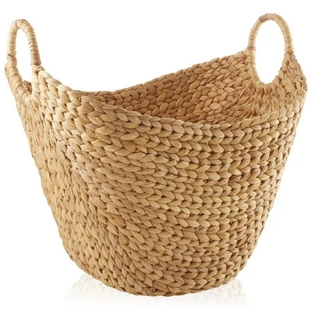 Casafield Large Laundry Boat Basket with Handles - Natural, Woven Water Hyacinth Storage Tote for Blankets, Bathroom, Bedroom, Living Room | Walmart (US)