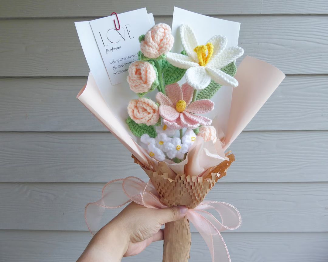 Crochet Flowers Bouquet Handmade, Finished Product, Rose,tulip for Anniversary, Birthday,graduati... | Etsy (US)