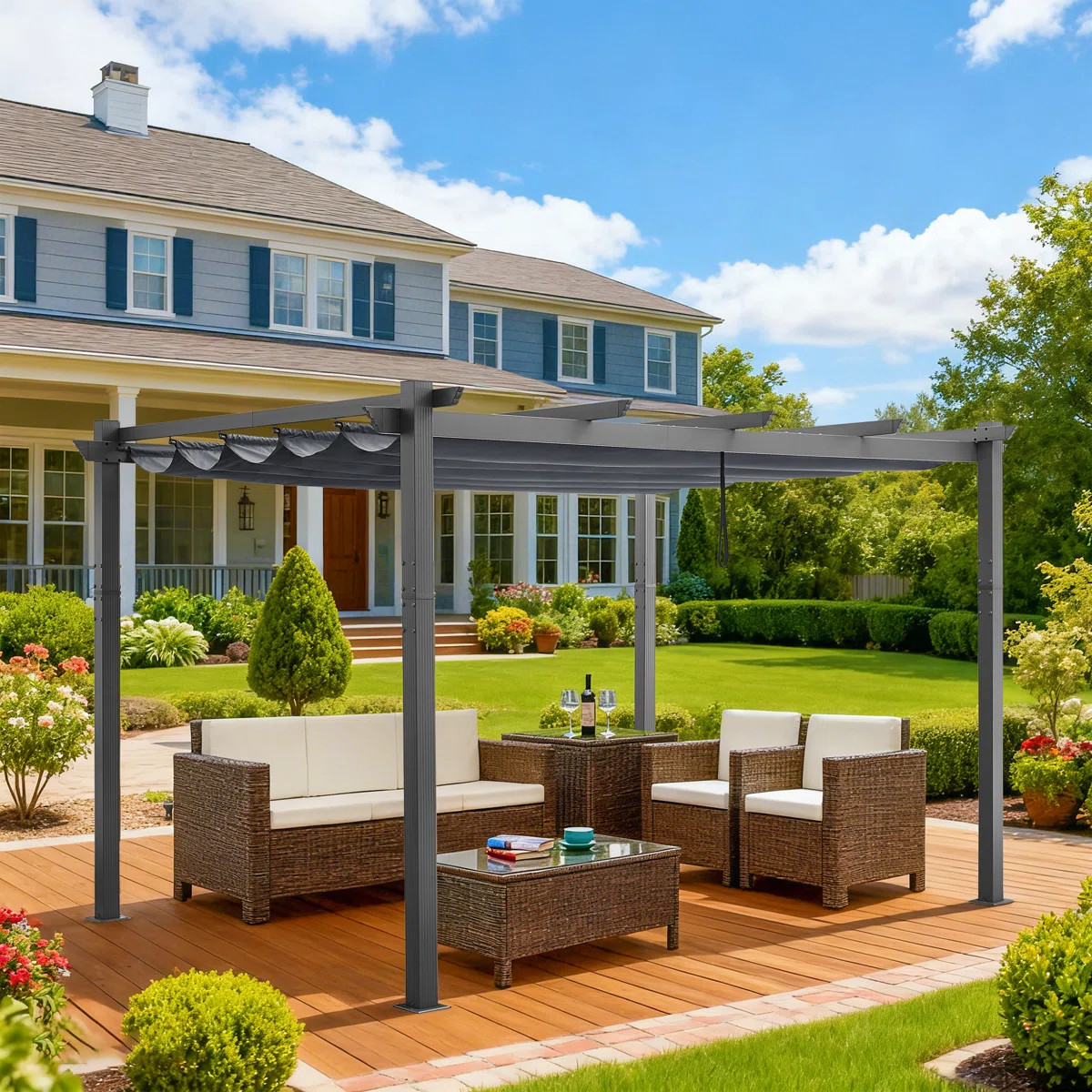 13 Ft. W X 10 Ft. D Aluminum Pergola with Canopy | Wayfair North America
