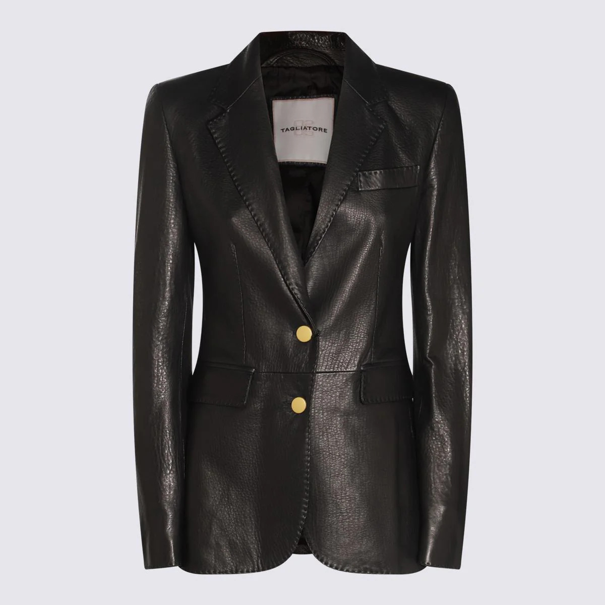 Tagliatore Black Leather Blazer | Baltini