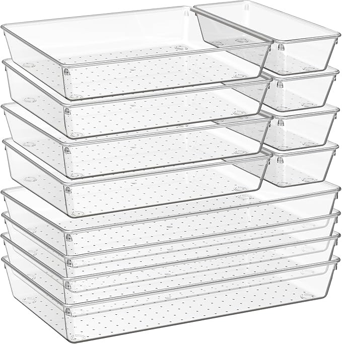 Criusia 12 Pack Large Clear Plastic Drawer Organizer Trays | MULTI-USE Acrylic Drawer Storage for... | Amazon (US)