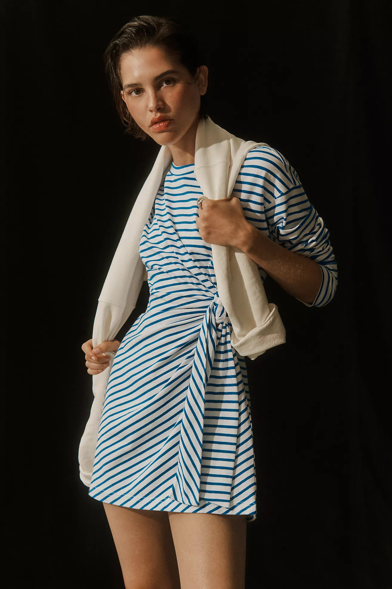 Daily Practice Striped Long-Sleeve Wrap Mini Dress | Anthropologie (US)