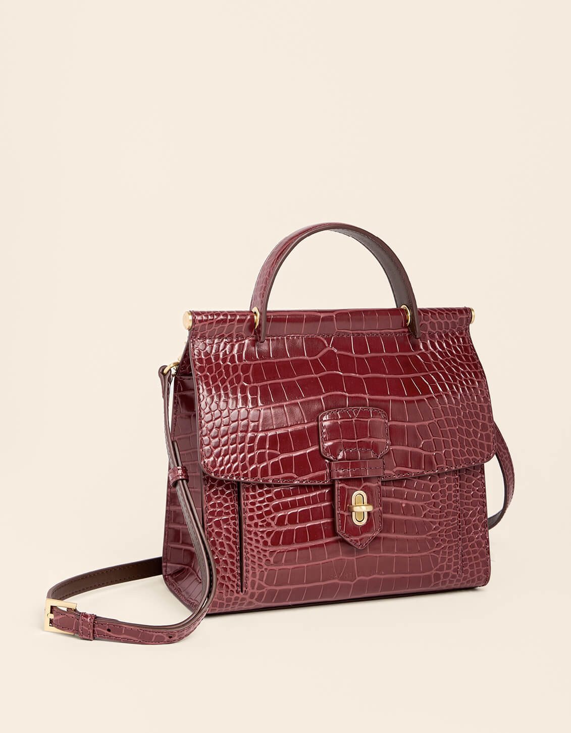 Siren Beverly Leather Satchel Bordeaux Croc | Spartina 449
