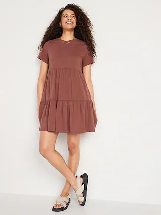 Short-Sleeve Tiered Slub-Knit Mini Swing Dress for Women | Old Navy (US)