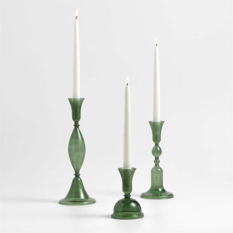 Milano Green Glass Taper Holder, Set of 3 + Reviews | Crate & Barrel | Crate & Barrel