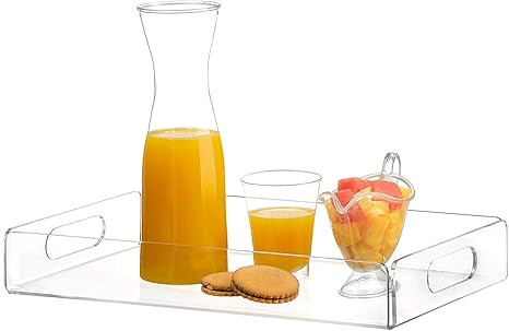 Acrylic Tray Tea Tray and Coffee Table Tray Breakfast Tray Clear Acrylic Serving Tray with Handle... | Amazon (US)