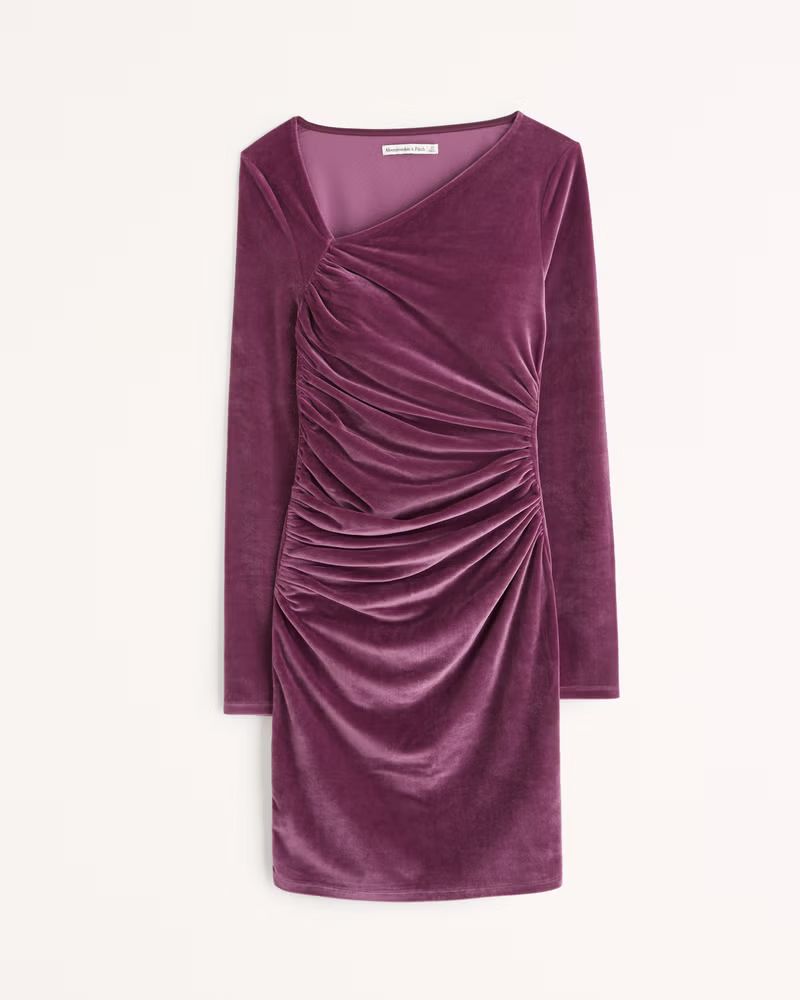 Women's Long-Sleeve Asymmetrical Velvet Mini Dress | Women's Dresses & Jumpsuits | Abercrombie.co... | Abercrombie & Fitch (US)