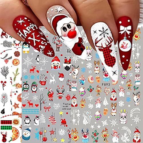 10 Sheets Christmas Nail Art Stickers Decals Self-Adhesive Pegatinas Uñas Navidad Santa Snowflake Cl | Amazon (US)