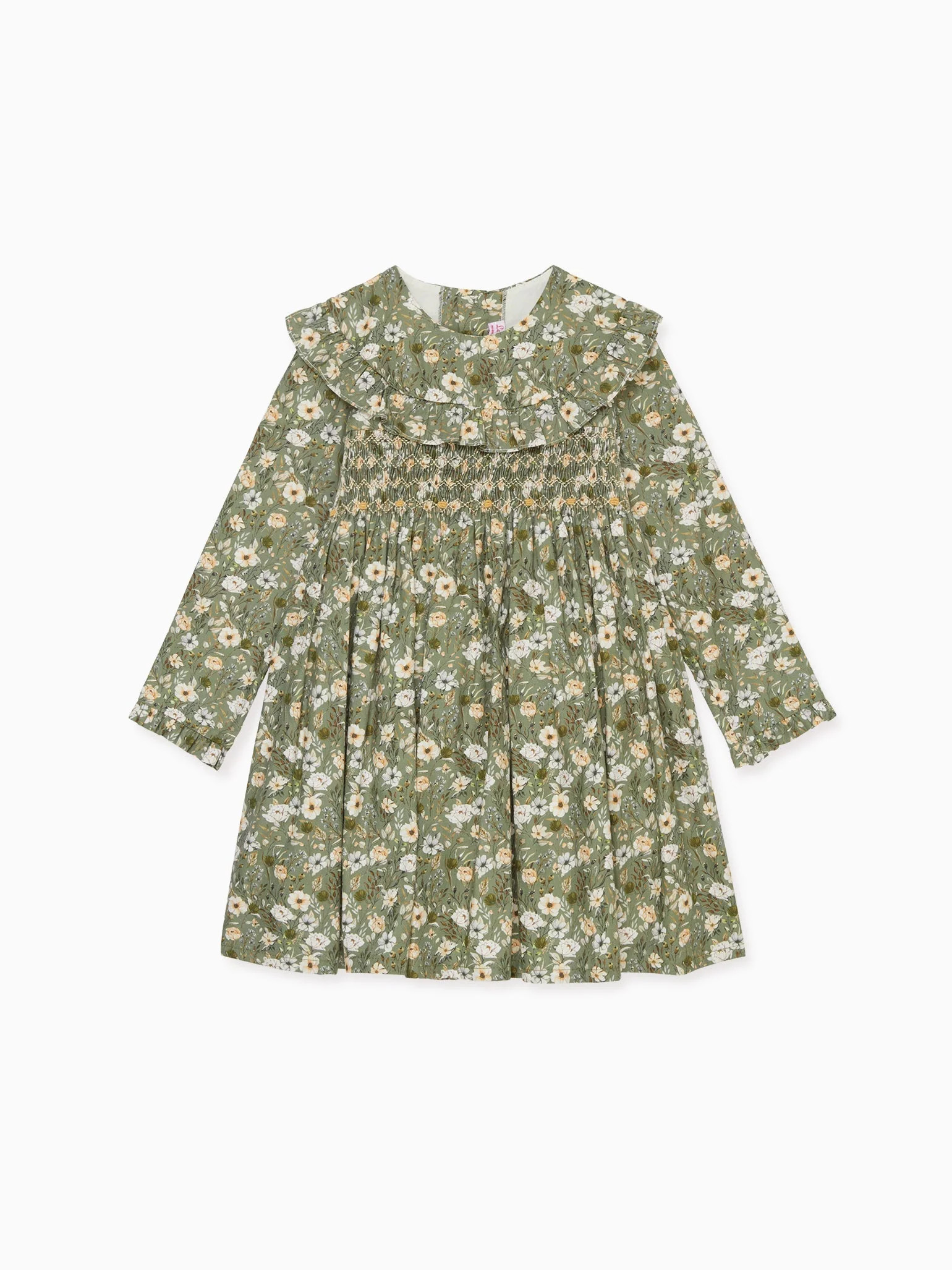 Sage Floral Silvana Girl Hand-Smocked Dress | La Coqueta (US)