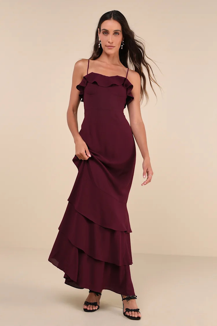 Lively Evenings Plum Purple Sleeveless Tiered Maxi Dress | Lulus