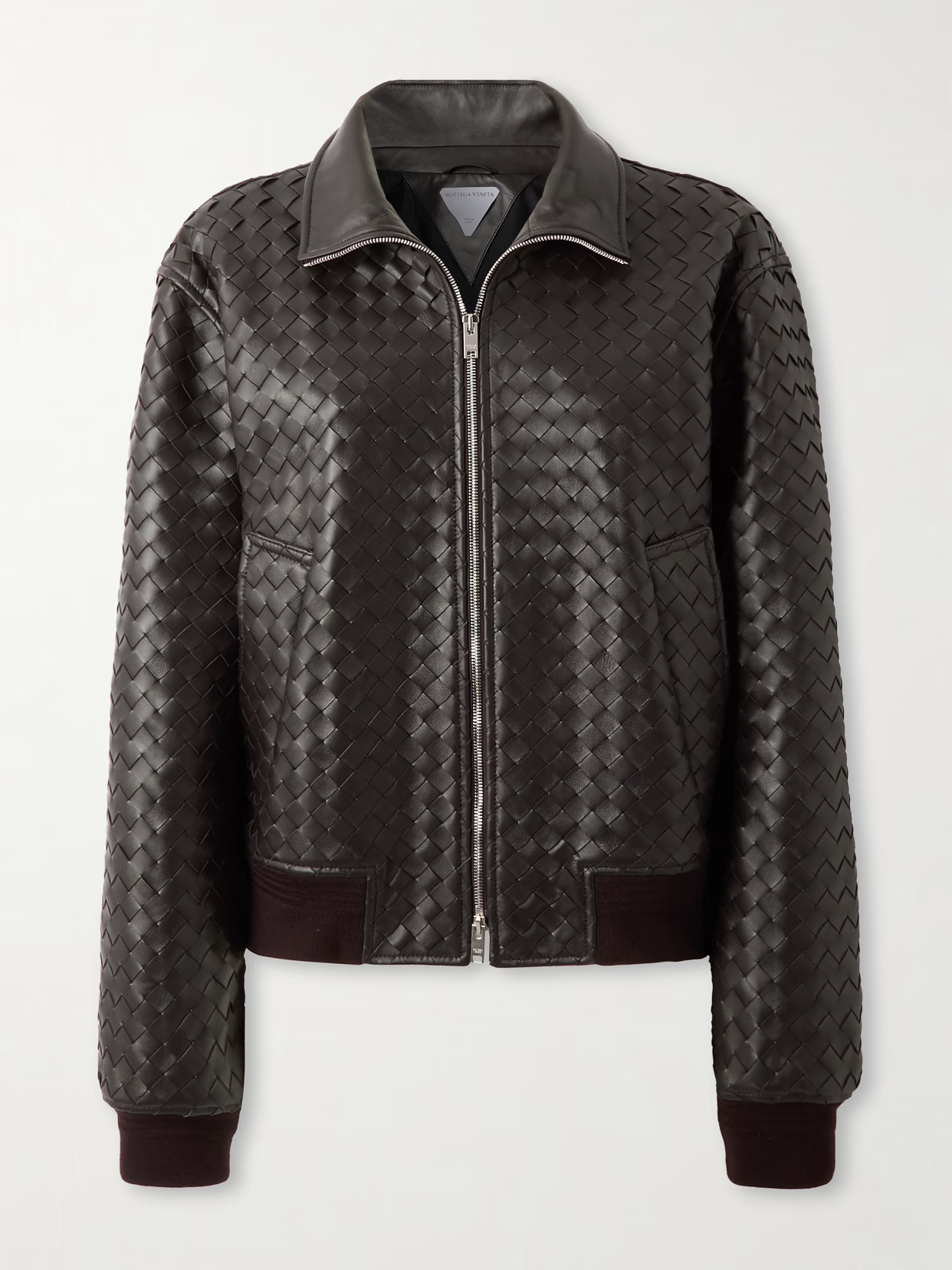 Bottega Veneta - Intrecciato Leather Bomber Jacket - Brown | NET-A-PORTER (US)