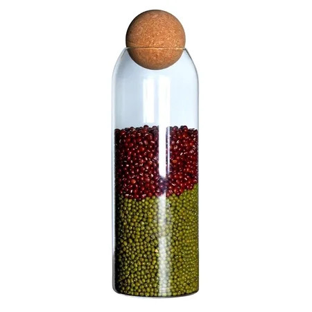 Glass Food Storage Bottle with Cork Ball Lid Clear Glass Canister for Coffee Candy Sugar Snack Seale | Walmart (US)