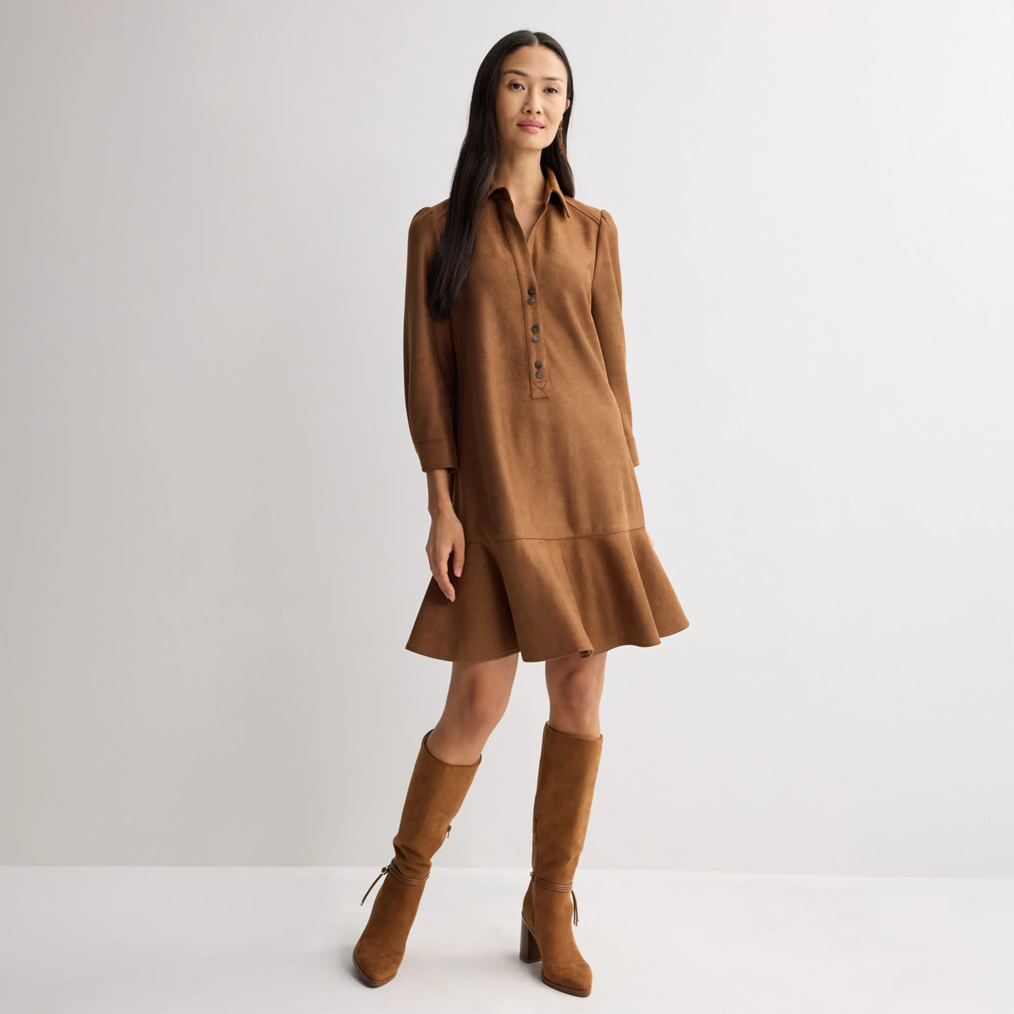 Women's Robbie Bee Long Sleeve Flounce Hem Dress | Kohl's