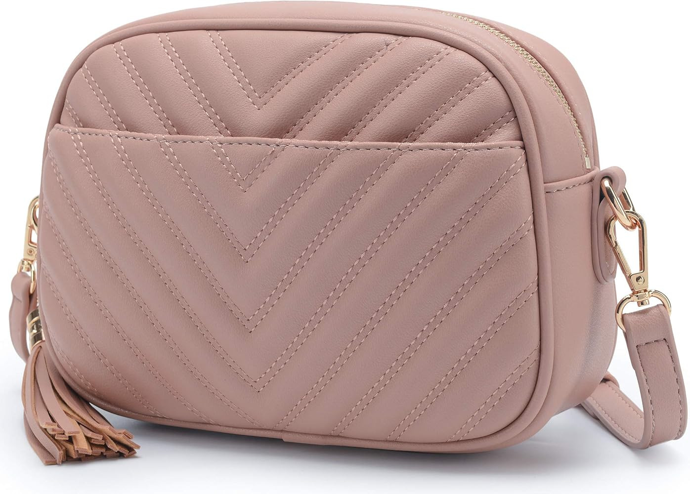 Lola Mae Quilted Crossbody Bag, Medium Lightweight Shoulder Purse Top Zipper Tassel Accent | Amazon (US)