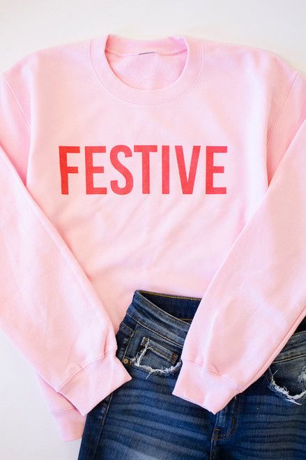 Festive Light Pink Graphic Sweatshirt | The Pink Lily Boutique