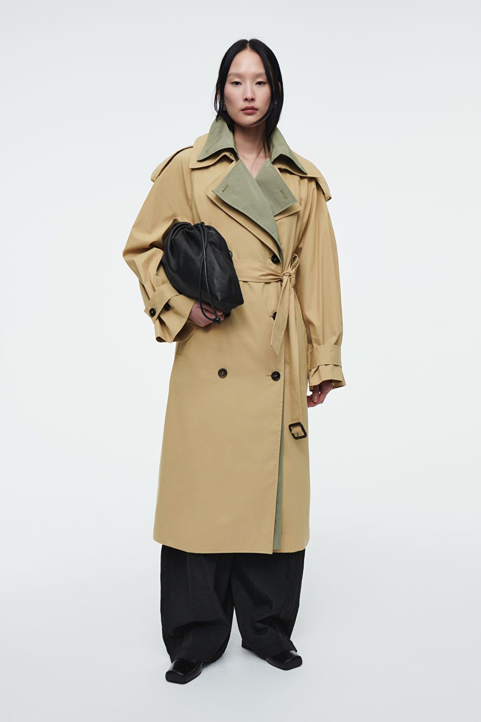 LAYERED DOUBLE-BREASTED TRENCH COAT - BEIGE / KHAKI - COS | COS UK