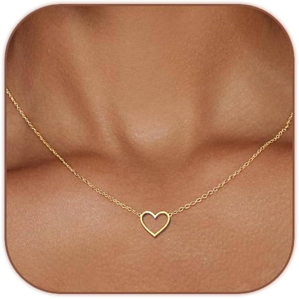 Cute Heart Necklace Dainty 18k Gold Plated Tiny Heart Pendant Choker Necklaces Small Gold Love Op... | Amazon (US)