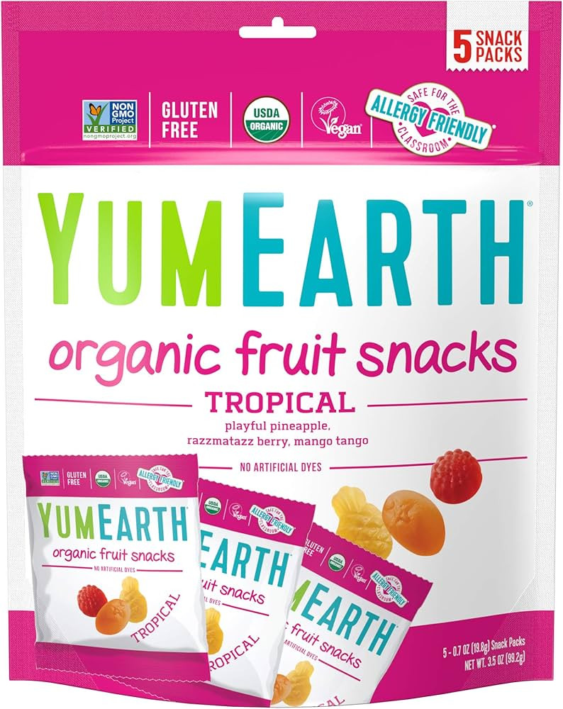 YumEarth Organic Tropical Flavored Fruit Snacks, 60- 0.7oz. Snack Packs, Allergy Friendly, Gluten... | Amazon (US)