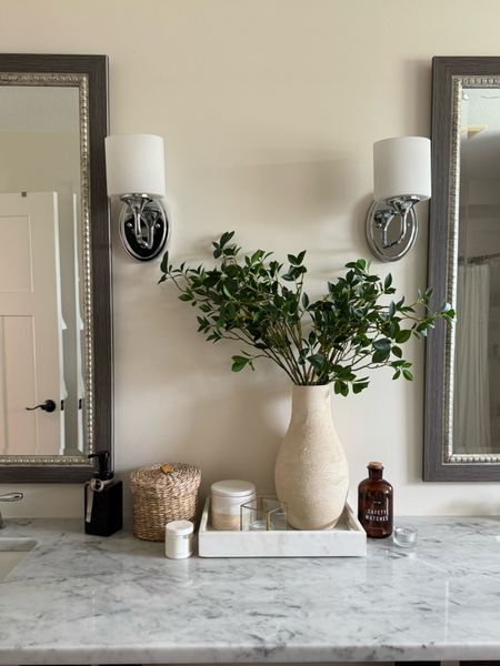 Primary bath faux stems ✨

ficus stems, bathroom styling, marble countertops, vanity style, organic modern style, marble tray

#LTKHome