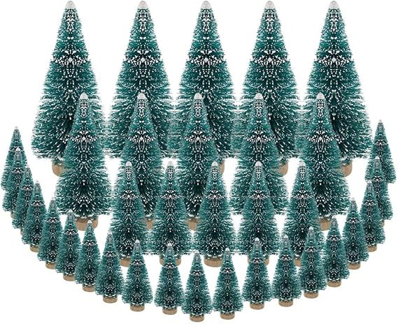DECARETA 35 PCS Sisal Trees Mini Green Bottle Brush Trees with Wood Base Artificial Snow Frost Tr... | Amazon (US)