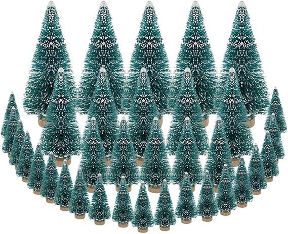 DECARETA 35 PCS Sisal Trees Mini Green Bottle Brush Trees with Wood Base Artificial Snow Frost Tr... | Amazon (US)