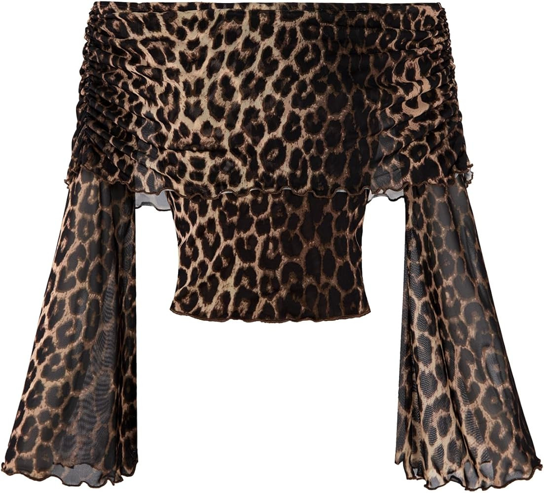 Verdusa Women's 70s Off The Shoulder Renaissance Tops Bell Flared Sleeve Floral Fairycore Mesh Cr... | Amazon (US)