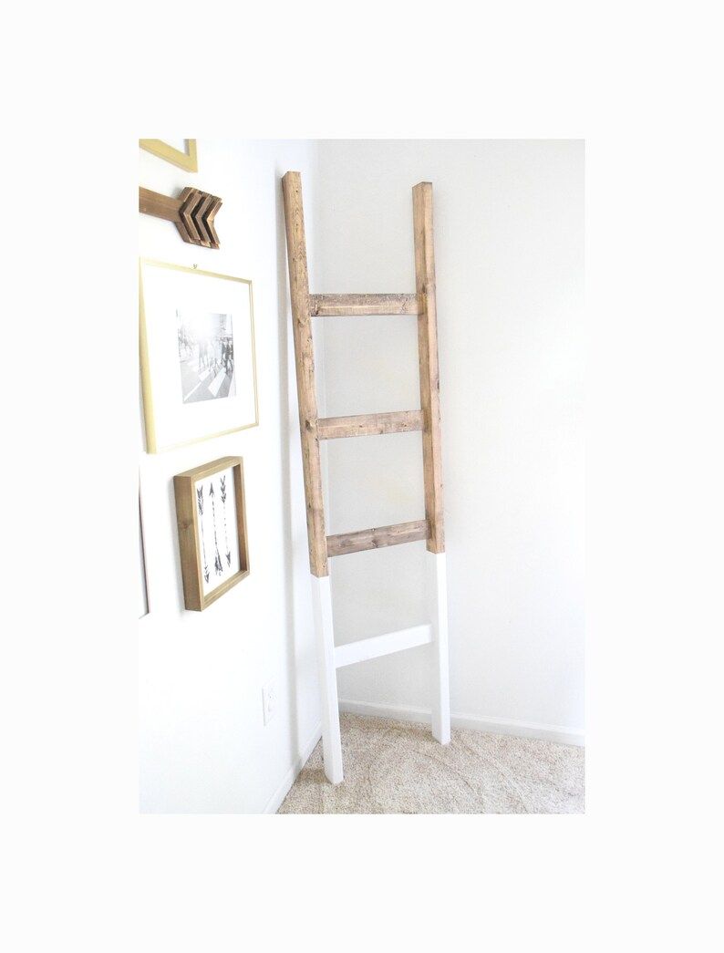 6 Foot White Dipped Rustic Blanket Ladder, Two-Toned, Towel Ladder, Farmhouse Decor, Dark Walnut,... | Etsy (US)