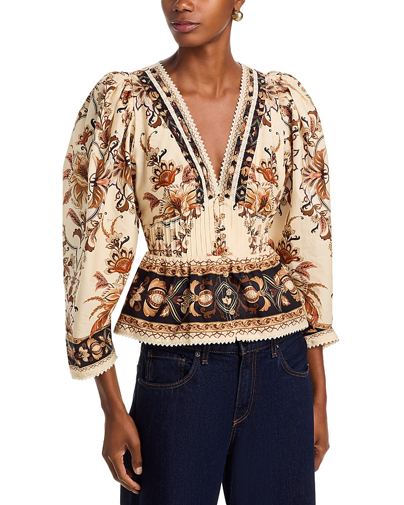 Farm Rio Majestic Garden Lace Puff Sleeve Cotton Top | Bloomingdale's (US)