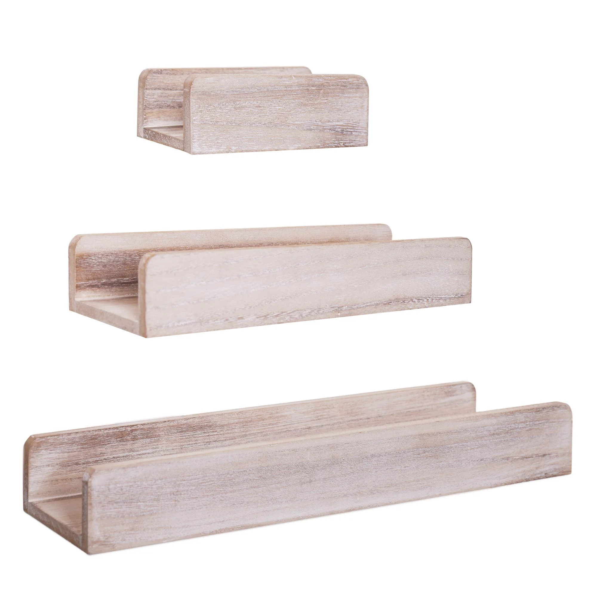 Natural Whitewashed Distressed Wood U-Shaped Farmhouse Floating Shelves Set of 3 | Walmart (US)