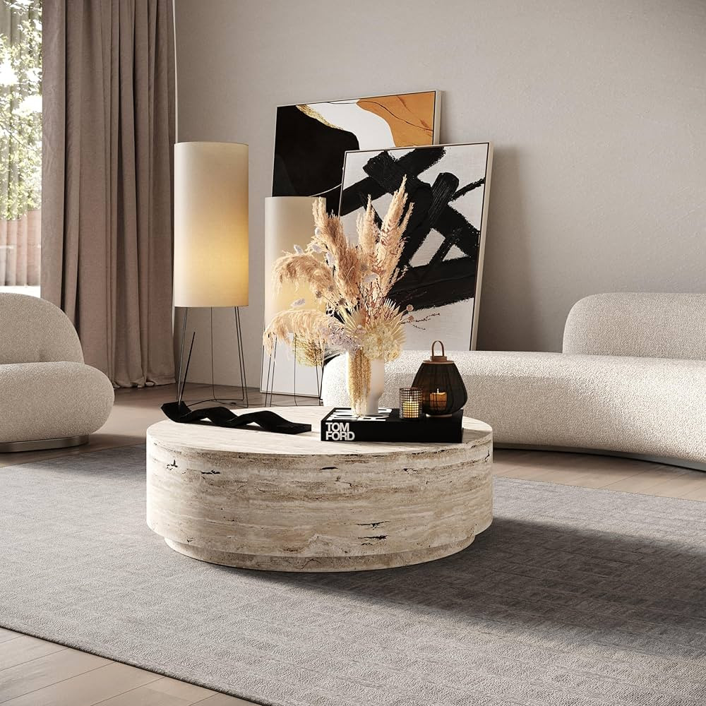 Rollis Collection Modern Living Room Laminate Finished Round Coffee Table, Grey | Amazon (US)