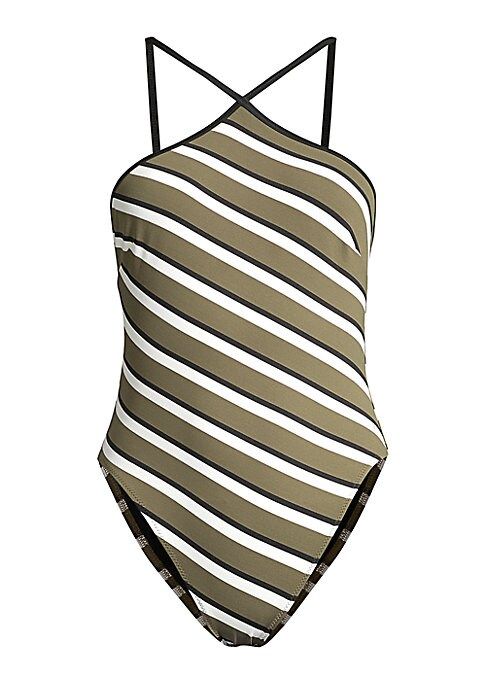 Solid and Striped Women's The Sandra Striped One-Piece Swimsuit - Olive Cream - Size XS | Saks Fifth Avenue