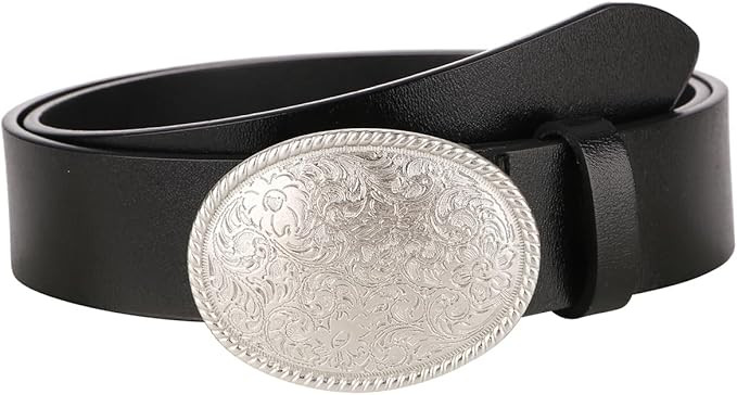 ALAIX Women's Black Leather Belt with Silver/Gold Buckle Western Jeans Y2K Punk Pants Belt Black ... | Amazon (US)