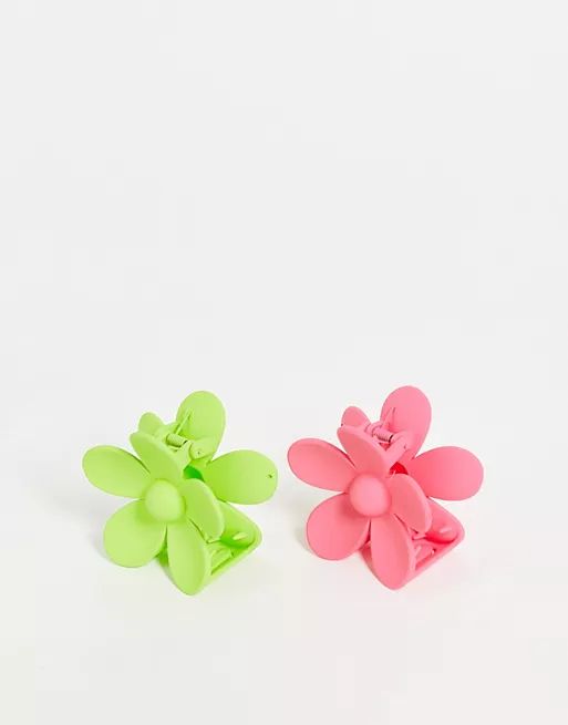 Glamorous x2 multipack flower hair claw clips in pop brights | ASOS (Global)