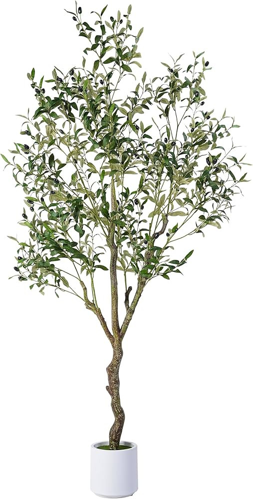 Artificial Olive Tree 6FT, Indoor Fake Silk Plant with Realistic Trunk, Leaves, Fruits and White ... | Amazon (US)