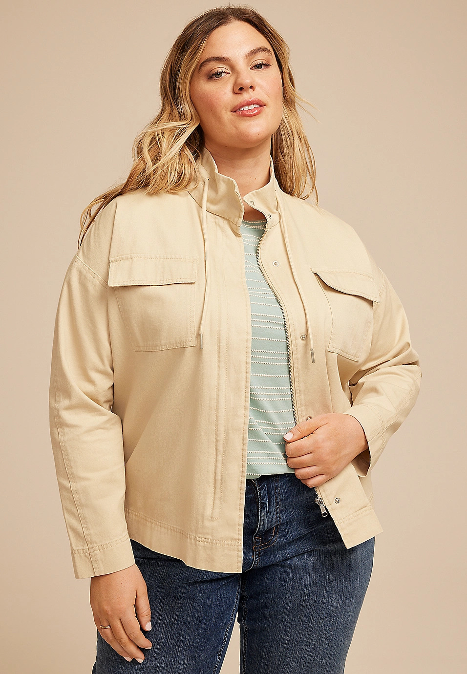 Plus Size Tan Canvas Utility Jacket | Maurices