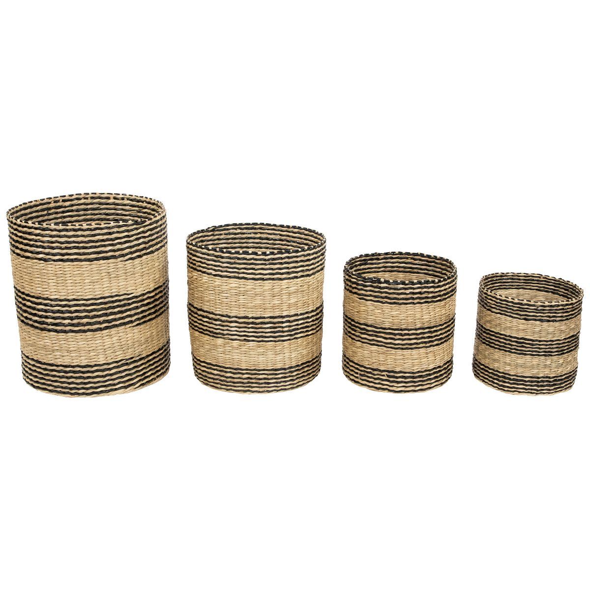Northlight Set of 4 Beige and Black Striped Woven Round Seagrass Baskets 12" | Target