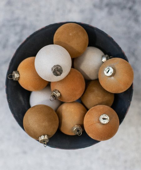 Ragon House Tan Flocked Ball Ornament - Set of 12 | Zulily