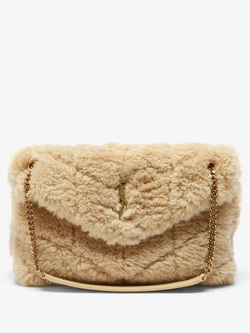 Saint Laurent - Loulou Small Quilted Shearling Shoulder Bag - Womens - Beige | Matches (US)
