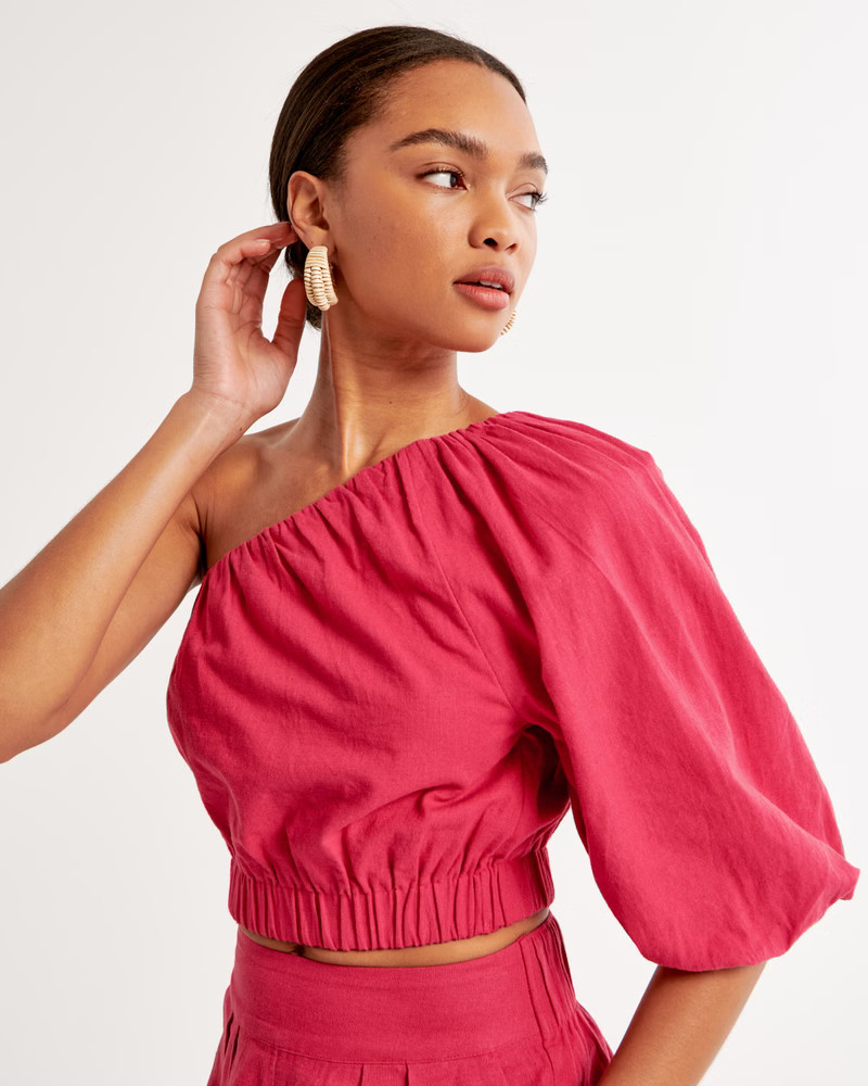 One-Shoulder Linen-Blend Set Top | Abercrombie & Fitch (US)