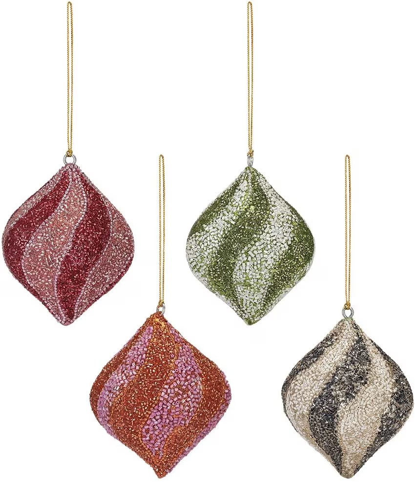 Folkulture Christmas Ornaments for Xmas Decorations | Set of 4 (7" x 3") Large Beaded RedChristma... | Amazon (US)