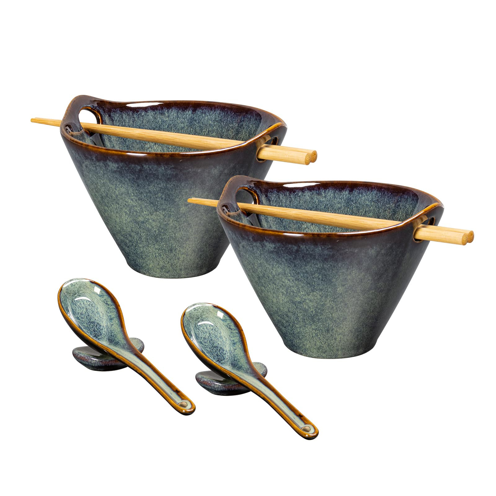 UNICASA Japanese Ramen Bowl Set with Chopsticks, Spoons and Rests, 20oz Deep Porcelain Noodle Bow... | Amazon (US)