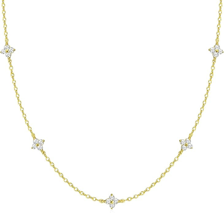 FUNEIA Dainty Silver Gold Necklaces for Women Trendy Non Tarnish 14K Gold Plated Cubic Zirconia N... | Amazon (US)