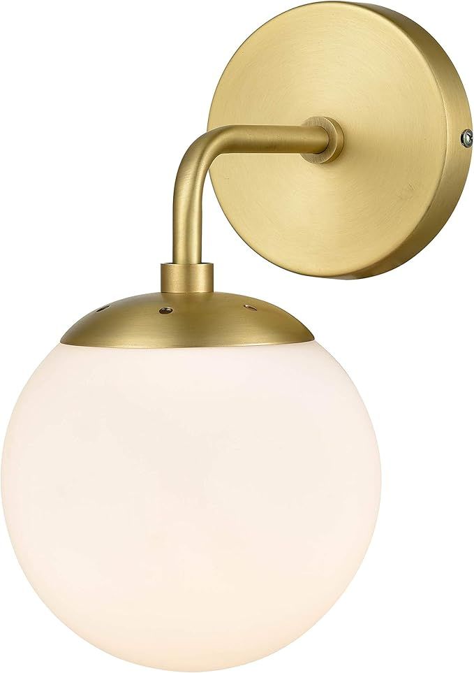 Light Society LS-W264-BB-WH Zeno Brushed Brass and White Glass Globe Wall Sconce, Mid Century Mod... | Amazon (US)