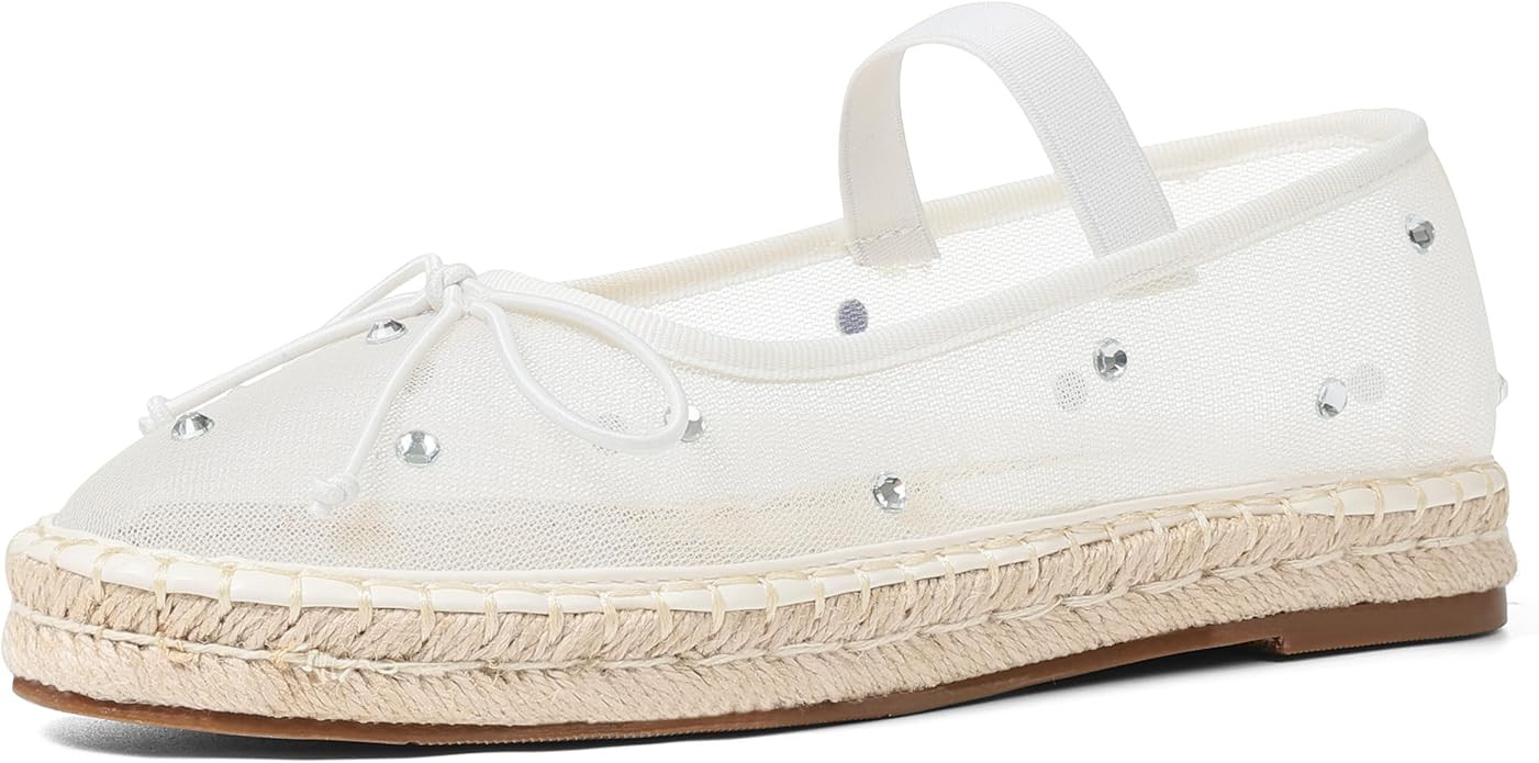 AMINUGAL Mesh Ballet Flats Shoes for Women Round Toe Platform Mary Jane Flats Elastic Espadrilles... | Amazon (US)
